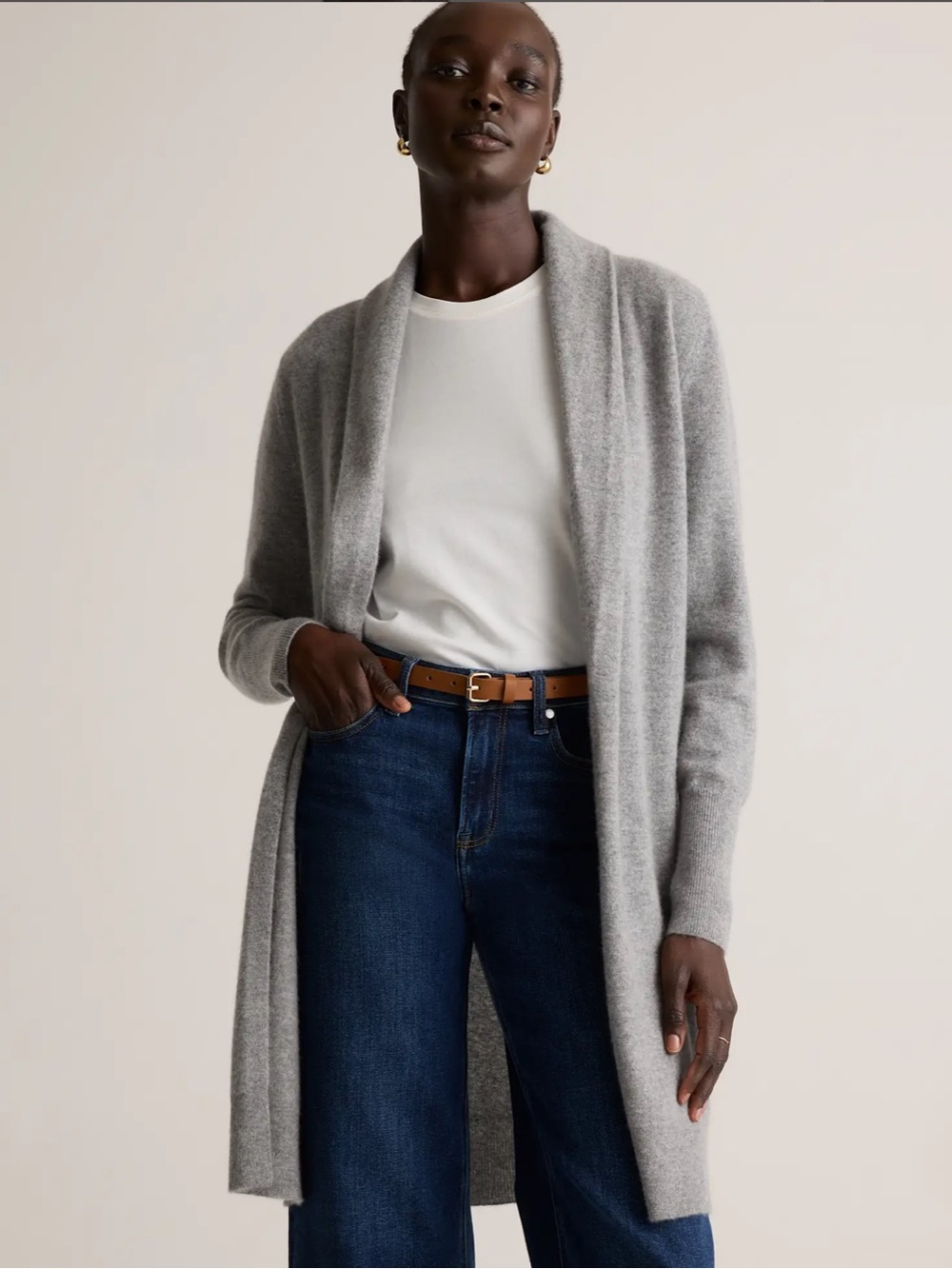 Quince Mongolian Cashmere Duster Cardigan Sweater In Grey Size Large NWT